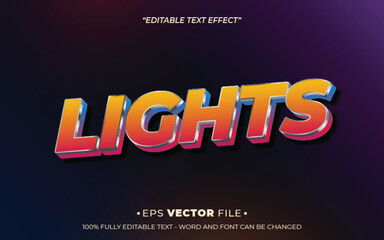 Lights text effect 3d editable vector