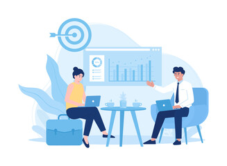 Man and woman doing business work as a team concept flat illustration