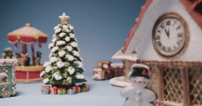 Magic Christmas scene with handmade gingerbread miniatures covered by sweet candy's and caramel 