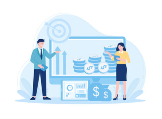 Man and woman doing business work as a team concept flat illustration