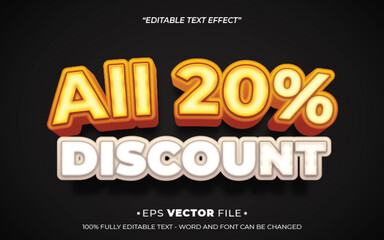 All 20% Discount text effect 3d editable vector 