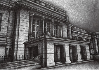 Indonesia Bank Museum Illustration handmade Drawing pen Kota Tua Jakarta De Javasche Bank