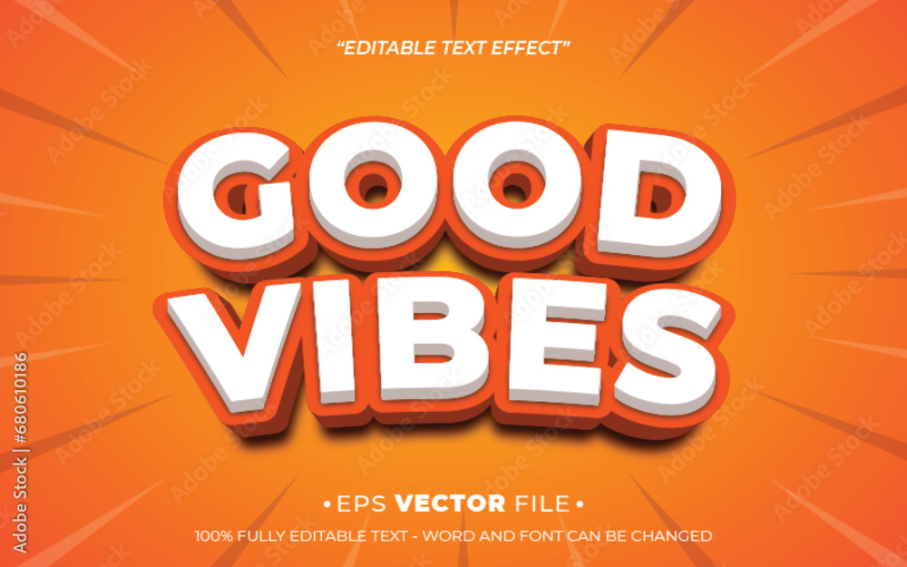 Fototapete Good Vibes text effect 3d editable vector