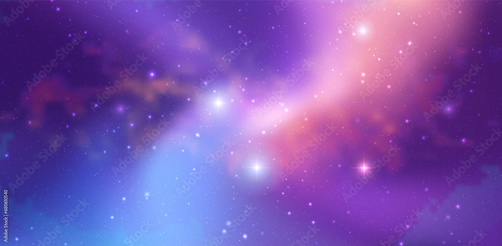 Poster space vector background with realistic nebula and shining stars. magic colorful galaxy with stardust