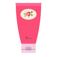 face cream tube and squeezed creme. Skincare organic cosmetics. Natural cosmetic product in plastic package. Colored flat vector illustration isolated on white background