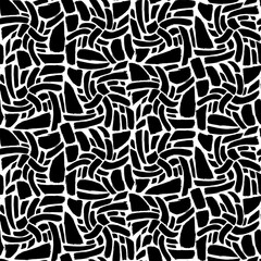 Grunge Geometric Waves seamless pattern with hand drawn Waves. Ornament for printing on fabric, cover and packaging. Simple black and white vector ornament isolated on white background