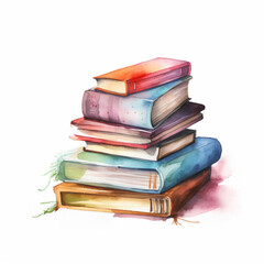 A stack of books in watercolor style. AI Generated