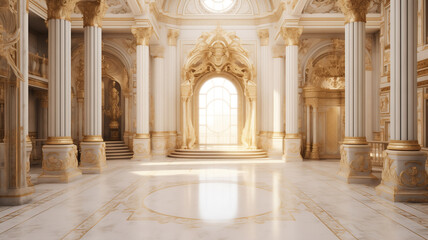 Light luxury royal posh interior in baroque style. White hall with expensive oldstyle furniture. - Powered by Adobe