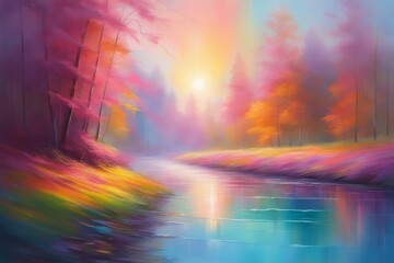 Obraz na płótnie Canvas abstract colorful painting landscape abstract colorful painting landscape autumn landscape with colorful trees and forest in the morning