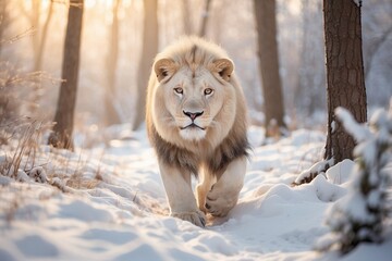 lion in the snow