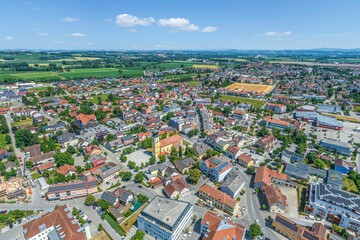 Ausblick auf das Stadtzentrum von Pocking in Niederbayern