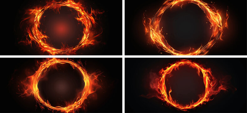 fire hot flames circle burn black abstract design heat red bonfire inferno bright illustration 