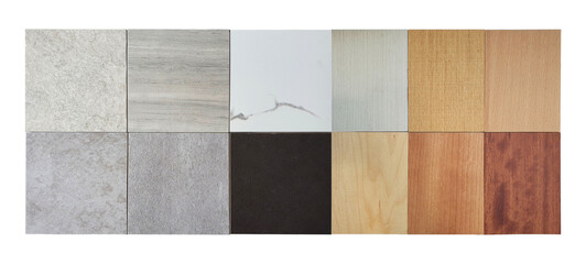 sample of materials construction isolated on background. materials for interior design. construction decorate luxury set contains stone tiles and wood laminate veneers. palette of material samples.