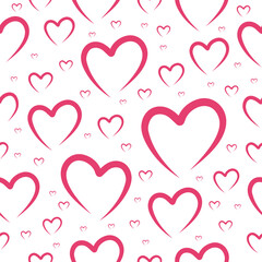 Seamless pattern Valentine's Day. Pink hearts on isolated white background. For postcards, seasonal design, wrapping paper.