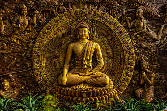 Relic of buddha ornament on the wall at vihara dharma shanti tanjung uban	