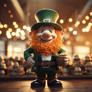 St. Patrick's Day leprechaun, 3D render style, isolated.
