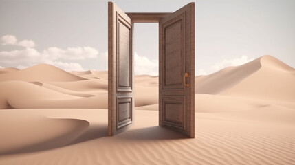 Open door in the desert. AI Generated - obrazy, fototapety, plakaty