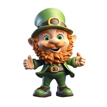 St. Patrick's Day leprechaun, 3D render style, isolated on blank background.