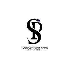 SP Artistic Letter Logo Design with Creative Serif Font in Black and White Colors Vector