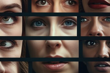 A collection of close-up photographs showcasing the beauty and uniqueness of a woman's eyes. Perfect for editorial features, beauty blogs, and makeup tutorials - obrazy, fototapety, plakaty