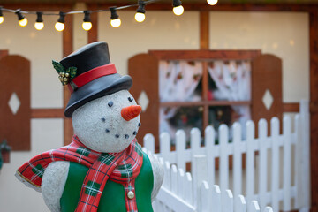 Happy snowman figure. Christmas decoration in Sheffield City Centre. Merry Christmas.