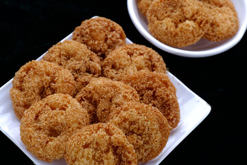 Anarsa which is an authentic sweet snack especially made in the festive season like Diwali in Maharashtra, it is also made in Marathi cultured adhik maas, selective focus.
