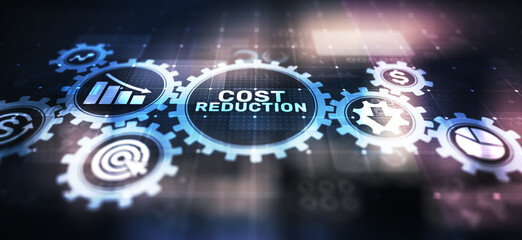 Cost reduction business finance concept on virtual screen. - obrazy, fototapety, plakaty
