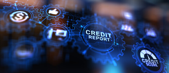 Credit report score button on virtual screen. Business Finance concept. - obrazy, fototapety, plakaty