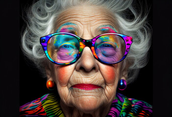 Women in multicolored glasses. AI Generated - obrazy, fototapety, plakaty