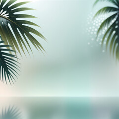 Fototapeta na wymiar Palm tree leaves on blurred background with space for text. Generative AI
