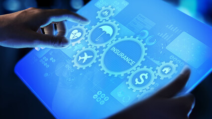 Insurance, health family car money travel Insurtech concept on virtual screen.