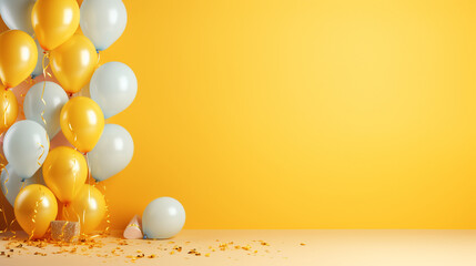 Fototapeta na wymiar a birthday ballon decoration on yellow isolated background