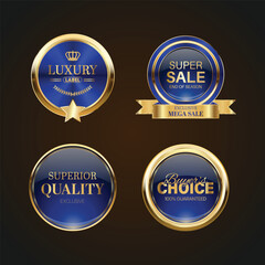 Luxury golden blue sale badges and labels. Retro vintage sale circle badge design