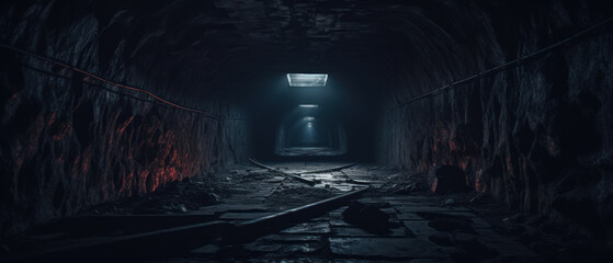 Dimly lit tunnel, its eerie ambiance.