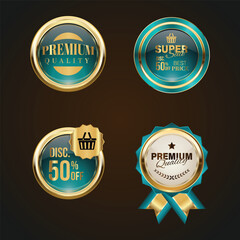 Luxury golden green sale badges and labels. Retro vintage sale circle badge design
