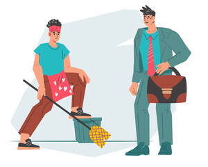 Gender stereotypes concept of society expectations about the roles, behaviors and characteristics associated with men and women. Gender stereotypes and social roles, vector illustration isolated.