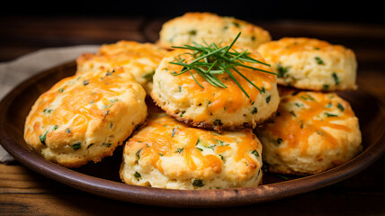 Freshly Baked Cheddar and Chive Biscuits - obrazy, fototapety, plakaty