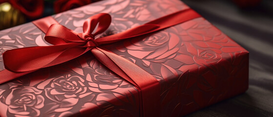Vibrant red wrapped gift box, perfect for special occasions.