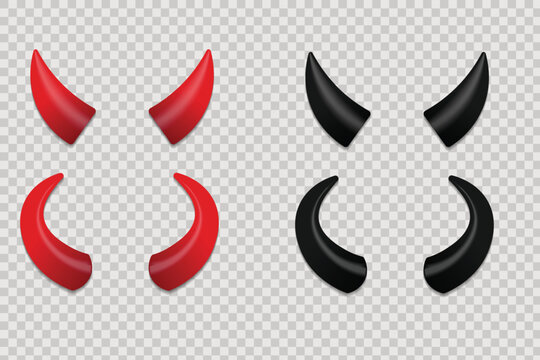 Red And Black Realistic devil horn vector. Devil horns accessory on transparent background