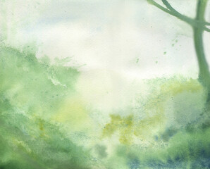 Abstract watercolor green background, jungle and plants