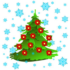 Christmas tree and snowflakes. Vector illustration.