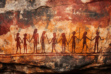 Steinzeit Höhlenmalerei von Tieren auf Sandstein