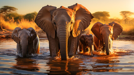 African Elephant Gathering by the Watering Hole.