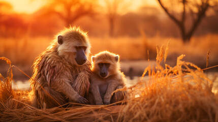Baboon Harmony in the African Dusk.
