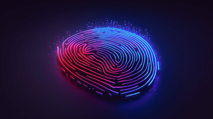 Security system with fingerprint on cyber technology neon background. Concept Protect personal data banner