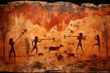 Steinzeit Höhlenmalerei von Tieren auf Sandstein