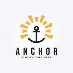 Anchor with sun vector icon pirate boat logo helmet Nautical maritime simple graphic symbol illustration