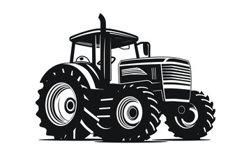 silhouette of a tractor illustration vector with black old tractor on white background
