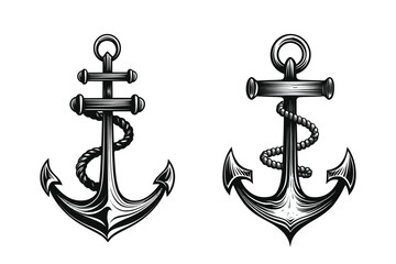 vintage sea anchor with rope monochrome style illustration - obrazy, fototapety, plakaty