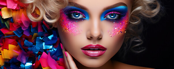 Fashionista Portrait with Glamorous Makeup. Girl with Bold Makeup